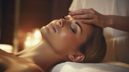 Naklejka premium Relaxing spa experience woman enjoying a massage at a luxurious spa salon.