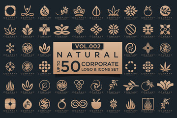 creative leaf logo icon set. Abstract design eco logo, green leaf seedling, growing plant.
