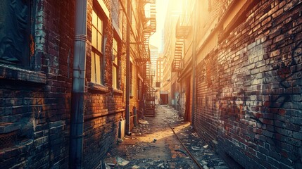 Fototapeta premium Sunlit Brick Alleyway