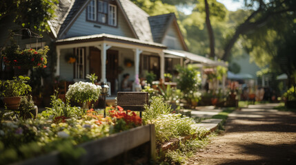 Obraz premium View on the cozy country house with cute garden