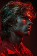 Man with long hair wearing red shirt