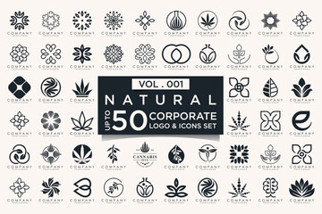 creative leaf logo icon set. Abstract design eco logo, green leaf seedling, growing plant.