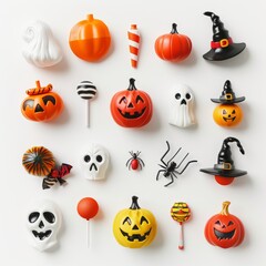 Abstract Halloween Objects in White Isolation