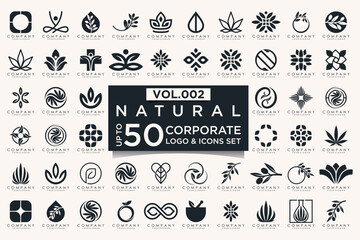 creative leaf logo icon set. Abstract design eco logo, green leaf seedling, growing plant.