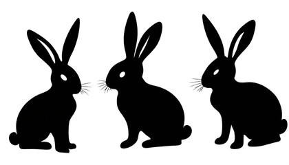 Fototapeta premium schwarze Silhouette Kontrast hase icon set isoliert auf weißen Hintergrund, Freisteller