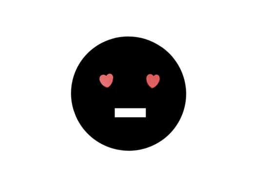 A black and white emoji with two hearts on it