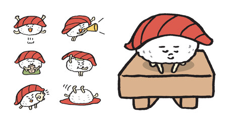美味しそうなマグロの赤身のかわいい寿司のキャラ
