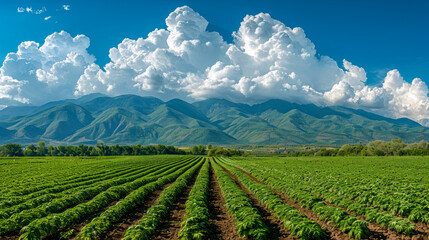 Fototapeta premium Cultivated field of cannabis, weed faming, sunny afternoon