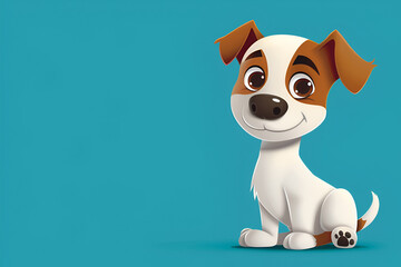 A cute brown and white corgi dog is sitting on a vibrant blue background