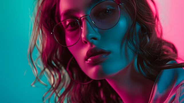 Fototapeta A photo of beautiful girl is in fashion style glamur : Generative AI