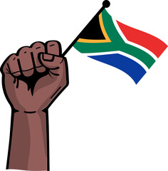 hand holds south african flag up vector illustration
