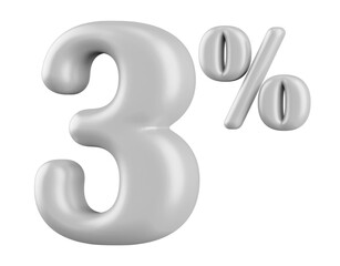 3 Percent Off Sale Silver Number 3D