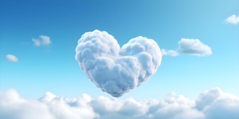 Fluffy cloud in the shape of a heart blue sky white clouds peaceful atmosphere love Valentine's Day