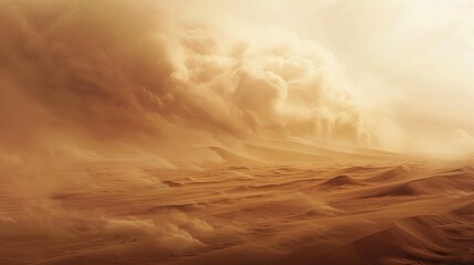 Swirling sandstorm in the desert with cloudy skies