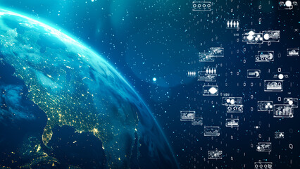 Digital Earth with data interfaces and real-time analytics, global network infrastructure