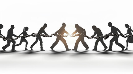 people tugging on a rope working together 