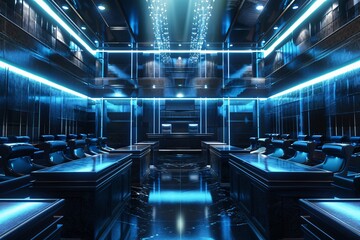Obraz premium Futuristic Conference Room With Blue Lighting.
