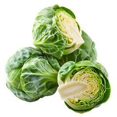 Obraz premium Fresh green Brussels sprouts isolated on a isolated on transparency PNG background, High-quality image perfect for healthy eating and vegetarian food concepts.