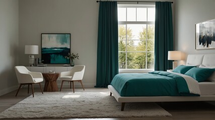 minimalist modern bedroom with green nuance