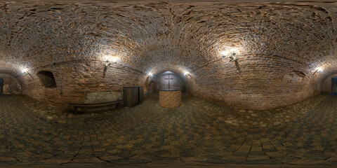 hdri 360 panorama in basement of ancient catacombs of castle in equirectangular full seamless...