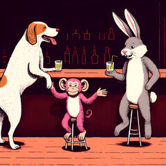 A Dog, a Pink Monkey and a Bunny Walk into a Bar