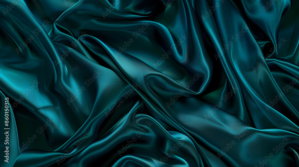 Poster dark teal green silk satin shiny smooth fabric soft folds luxury background with space for design we