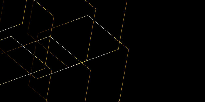 Vector abstract geometric pattern with crossing thin golden lines on black background. Abstract colorful golden and white geometric square. white paper texture and business ,card, flyer brushers . 