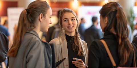 Group of College Students Networking at Career Fair Event for Business Opportunities - International Education Networking Concept.