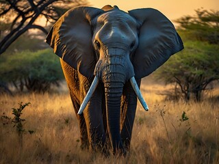 Obraz premium An elephant stands in a tropics of Southeast Asia, Africa in a tropical forest, savannah.