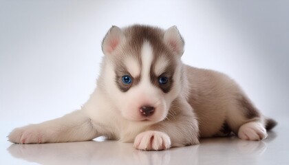 husky puppy laing on white background