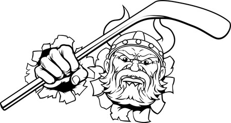 Viking Ice Hockey Sports Mascot Cartoon