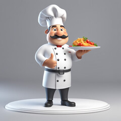 3d character cartoon chef on white paper background full body isloted background
