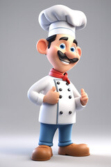 3d character cartoon chef on white paper background full body isloted background
