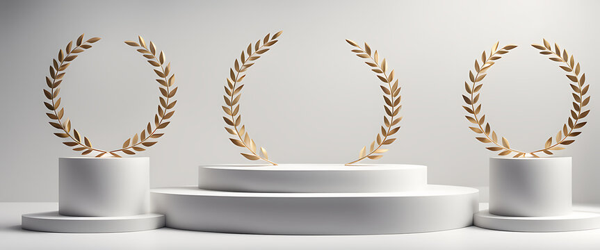  Winner award podium prize silver gold trophy win champion pedestal first stage bronze sport. Podium background winner 3d award ceremony medal platform laurel best place second third design light even