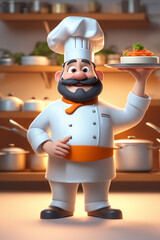 3d character cartoon chef on white paper background full body isloted background
