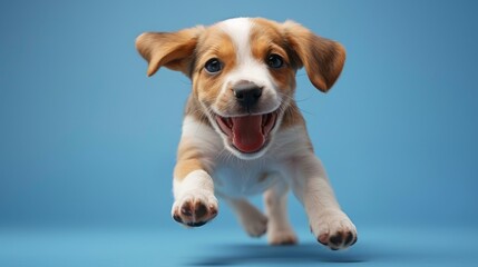 Joyful Beagle. Isolated against a vibrant blue background. Canine. Dog. Pet.	
