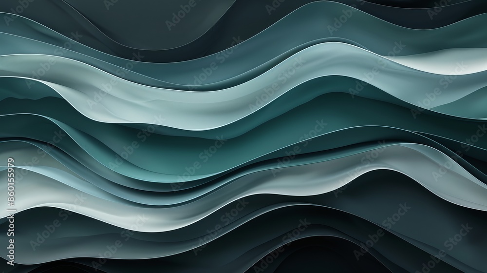 Poster A serene wallpaper featuring flowing aqua-colored abstract waves, ideal for a calming background