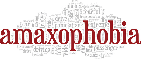Fototapeta premium Amaxophobia: Fear of Driving word cloud conceptual design isolated on white background.