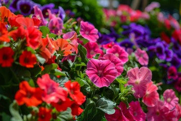 A backdrop of a pink and red flower garden