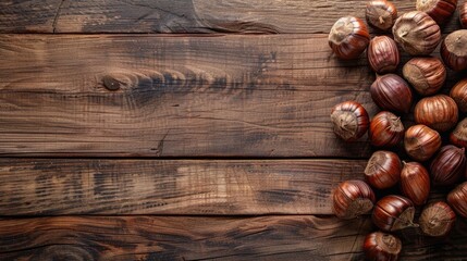 Chestnuts on wooden background with copy space
