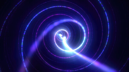 Abstract bright blue background tunnel with flying lines of energy particles and light rays