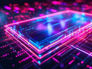 Obraz premium Digital Neon Lights Cyberpunk FrameFuturistic Aesthetic - Abstract Digital Art.