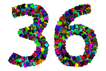 Colorful number 36 for math concept