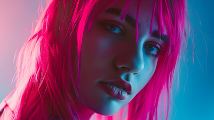 Young beautiful bright woman with pink hair : Generative AI