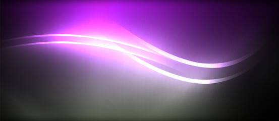 Obraz premium Neon glowing circle rays, light round lines in the dark, planet style neon wave lines. Energetic electric concept design for wallpaper, banner, background