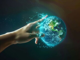 human hand reaching out to touch digital technologyfuturistic glow