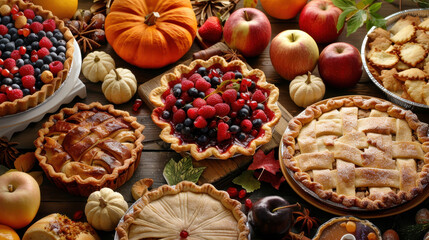 Fototapeta premium Write a poem celebrating the flavors of Thanksgiving desserts, Create a new Thanksgiving dessert that uses fall ingredients like pumpkins, apples, or pecans
