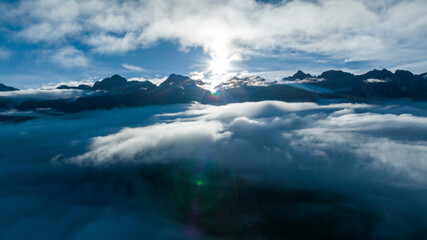 Beautiful sunrise landscape over high altitude mountains in Sichuan,China