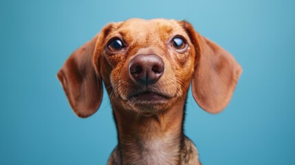 Cute Hound Dog, Dachshund. Isolated against a vibrant blue background. Pet. Dog. Canine.