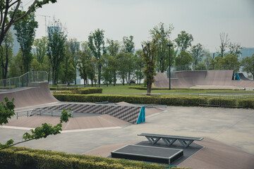 Aerial view of modern skatepark in city